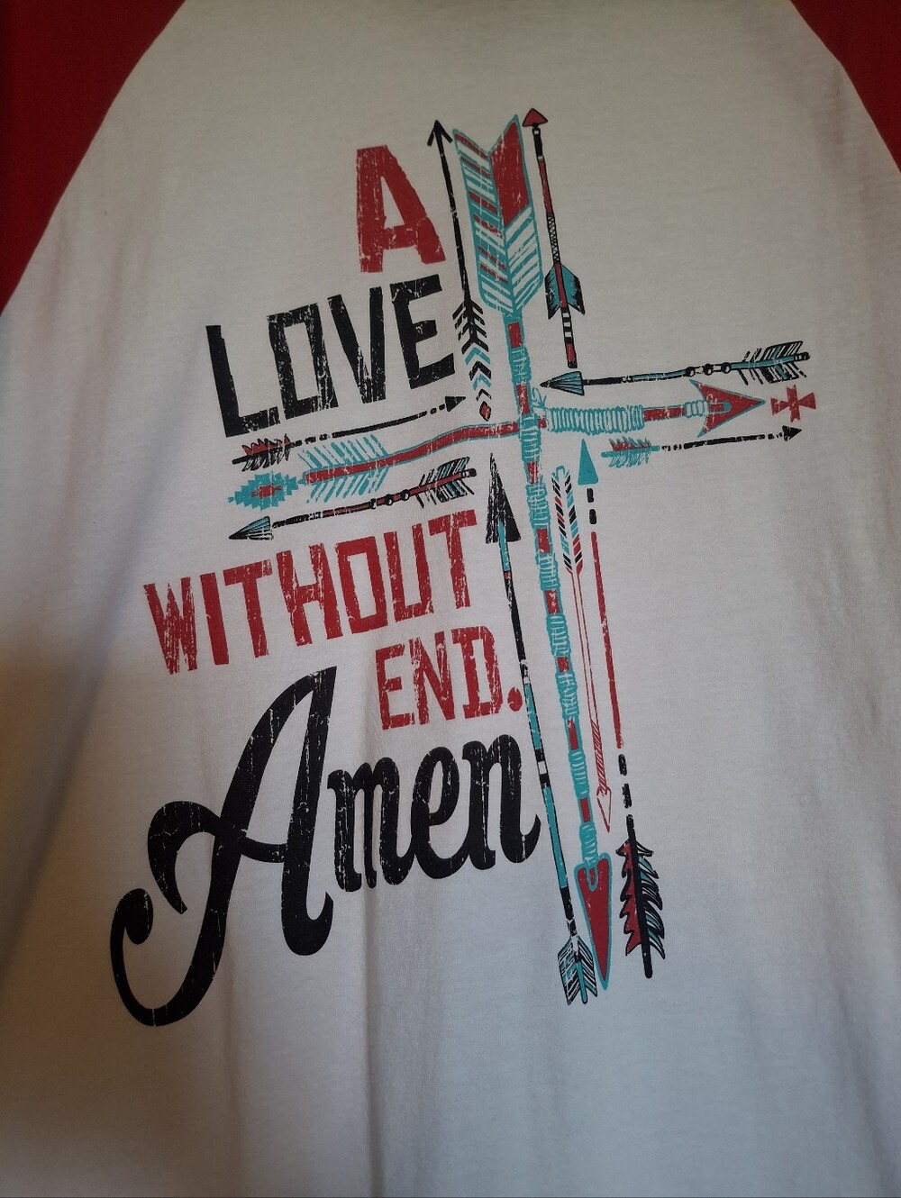 CRAZY TRAIN Graphic Raglan Tee "A Love Without End, Amen"